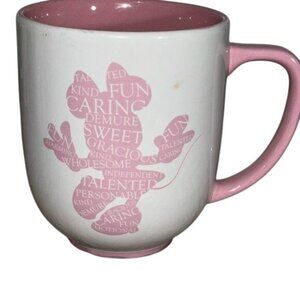 Disney Parks Pink & White Mug Minnie Mouse Pink Silouette Kin Words